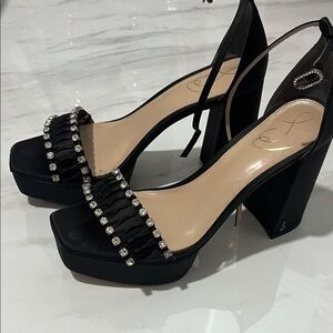 Sam Edelman Black Platform Sandals with Rhinestone Accents